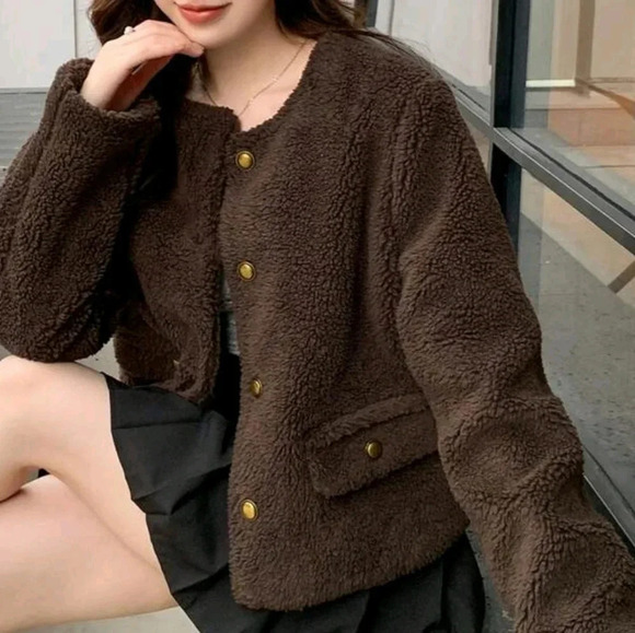 Solid Color Short Thick Regular Winter Jacket - Picture 3 of 8